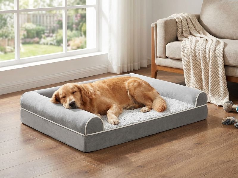 Hands unzipping a dog bed cover with waterproof liner visible